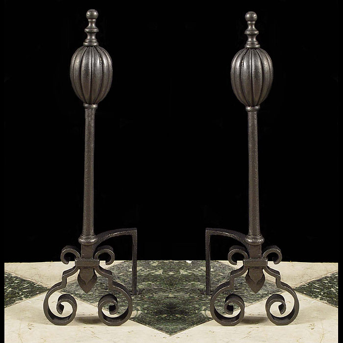 An Antique Pair of wrought Iron Andirons