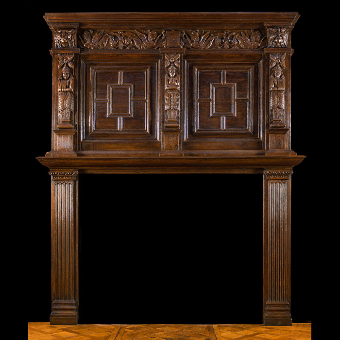 Jacobean Style Carved Oak Fireplace Mantel