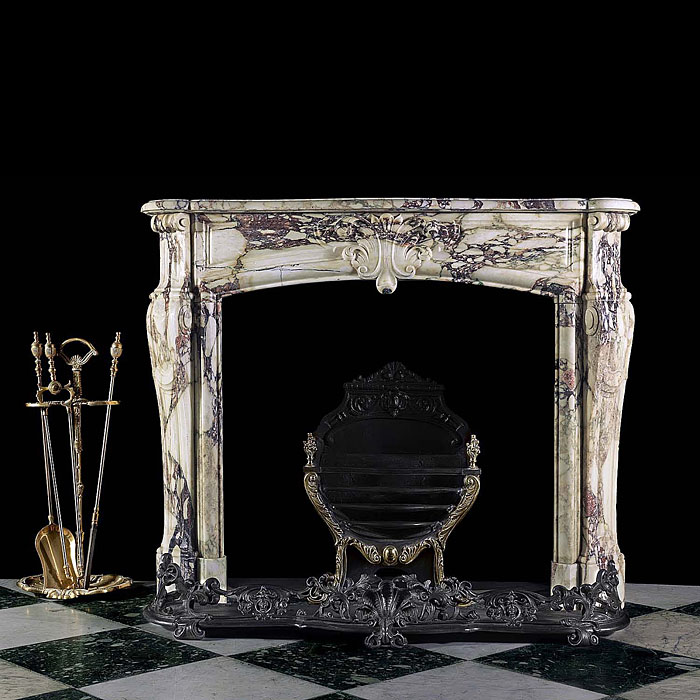 Antique French Breccia Marble Fireplace

