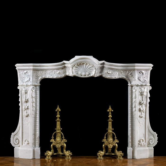 Rare Italian Baroque Marble Fireplace Mantel