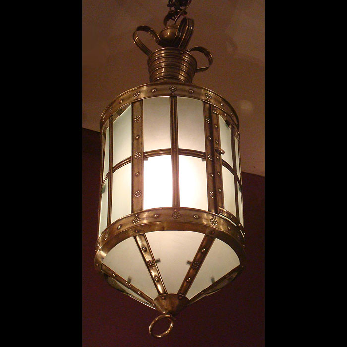 Antique Arts and Crafts Hall Lantern in Burnished Copper 
