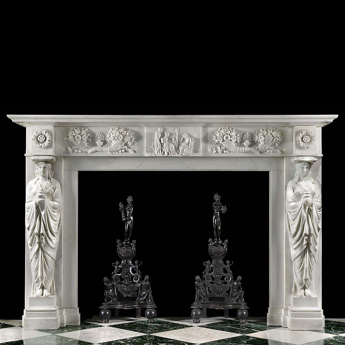 Antique Regency Greek Revival carved Marble Chimneypiece
