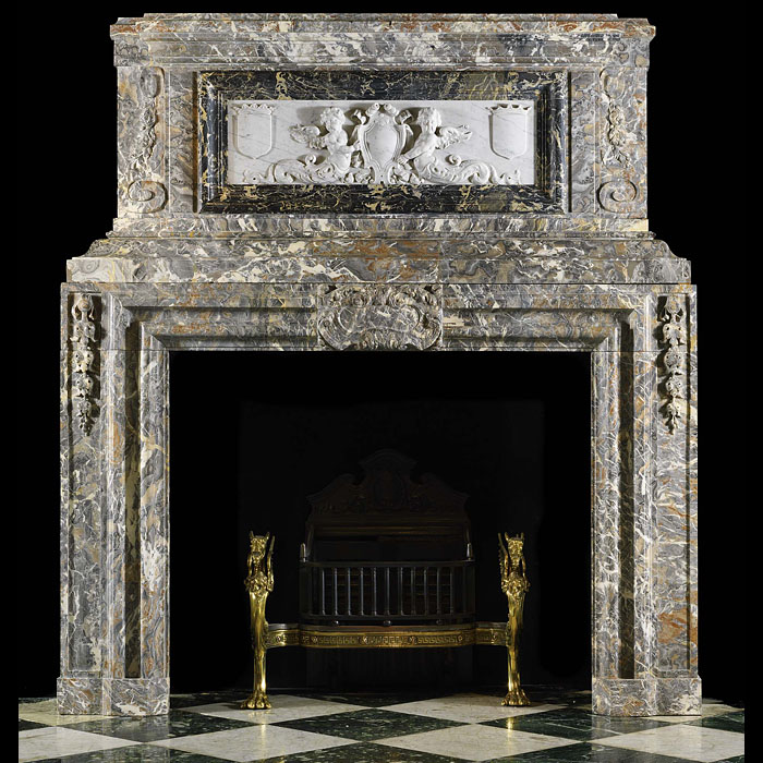 Antique Flemish Baroque carved Marble Fireplace with Plaque
