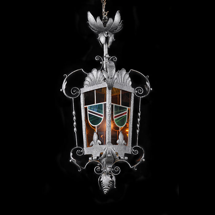 A Coloured Glass Victorian Hall Lantern