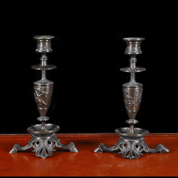  Victorian Pair of Small Bronze Candlesticks