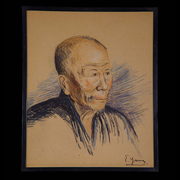 Antique Set of Five dated Pastel Portraits depicting Chinese Characters
