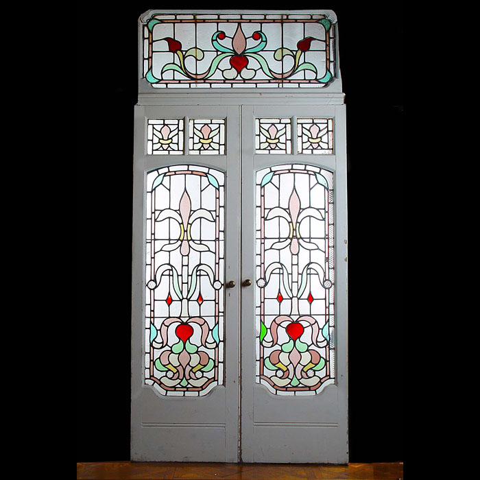 Antique Pair of Stained Glass Art Nouveau Doors