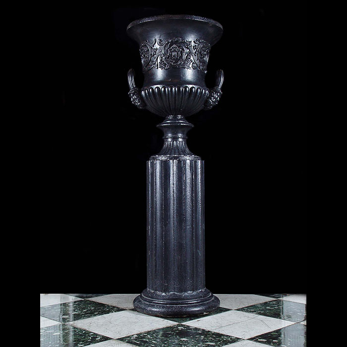  Antique Victorian Campana Urn on a Fluted Columnal Plinth in Cast Iron
