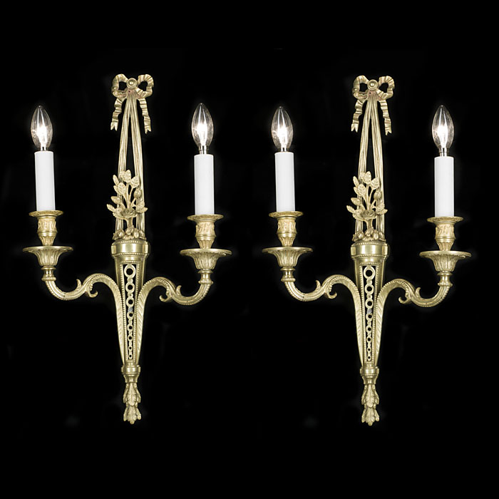 A Brass Pair of Twin Branch Wall Lights
