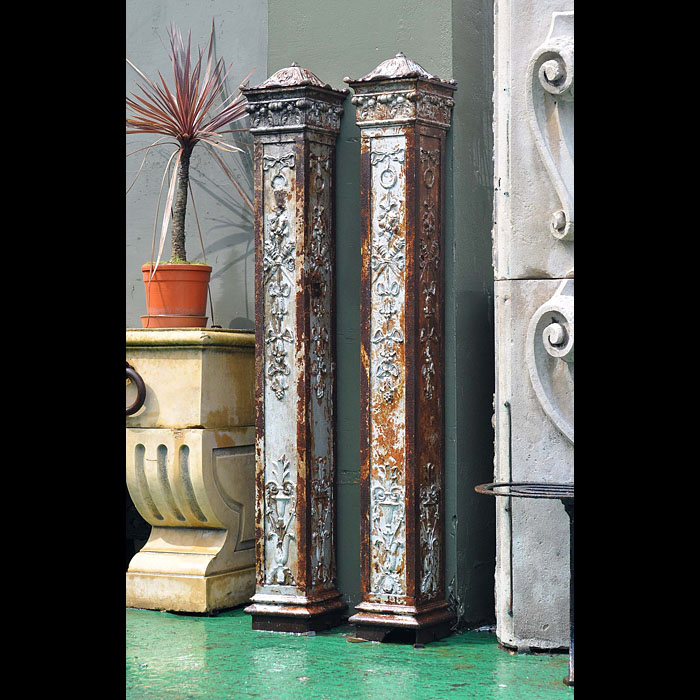 A Pair of Renaissance Style Cast Iron Posts