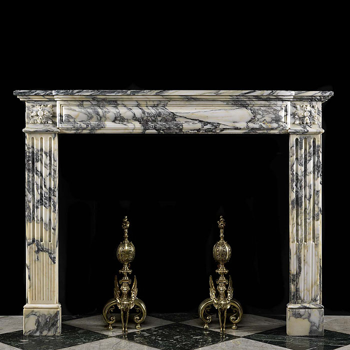 Antique Small Louis XVI fireplace in white Pavonazza Marble 

