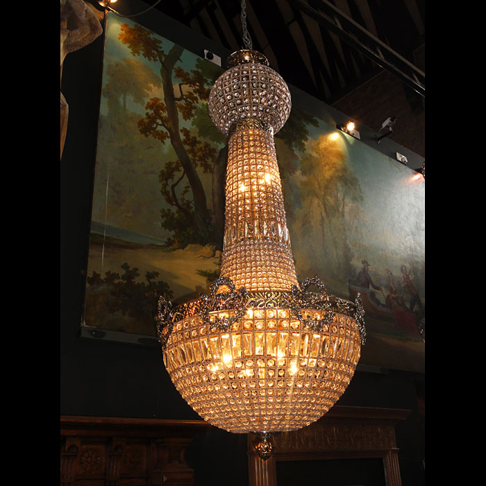 A Large Mongolfier Crystal Bag Chandelier 