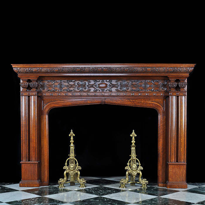 Antique Large Oak English Jacobean manner carved Chimneypiece 
