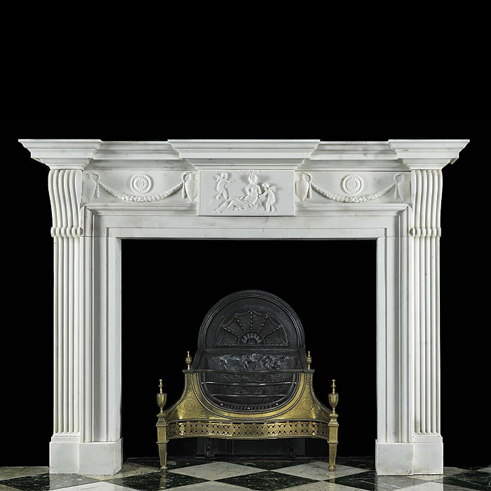 Antique Late English Georgian Manner White Marble Chimneypiece 
