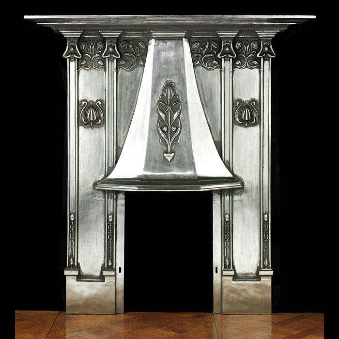  A fine Art Nouveau cast iron antique fireplace surround 