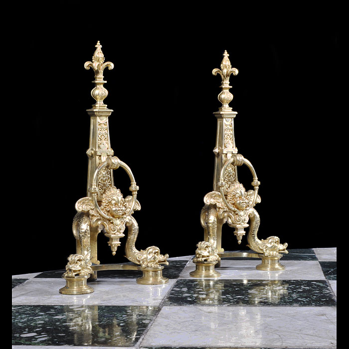 A Pair of Baroque Style Gilt Bronze Andirons