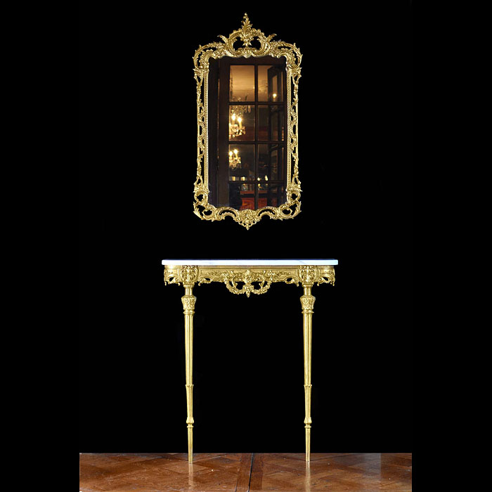 Gilt brass Louis XVI console table and mirror    