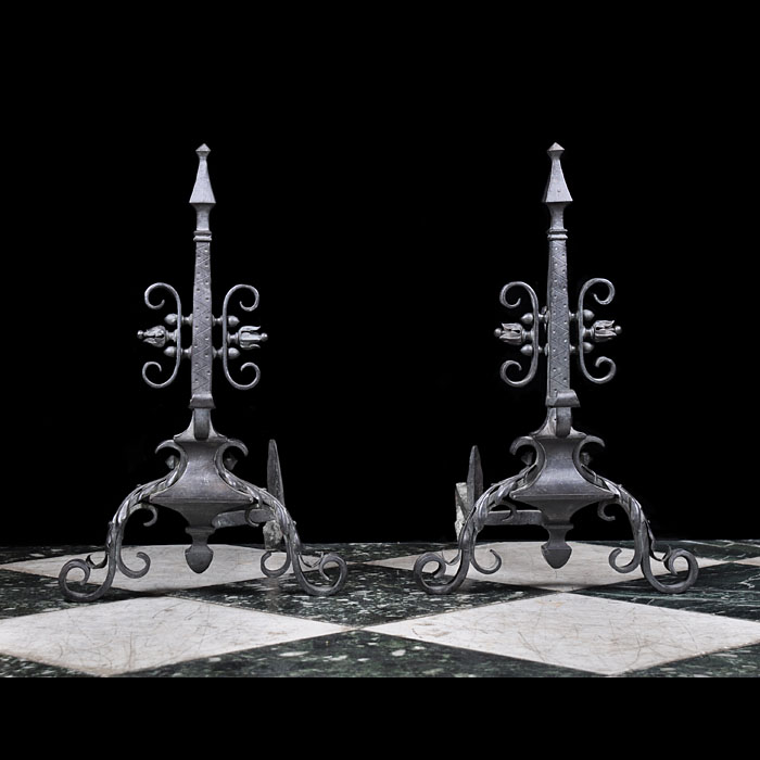 Wrought Iron Renaissance Style Andirons