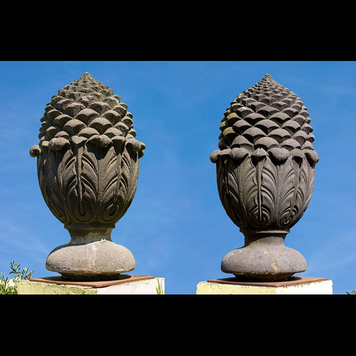 Monumental Pair of Pomme de Pin Gate Finials