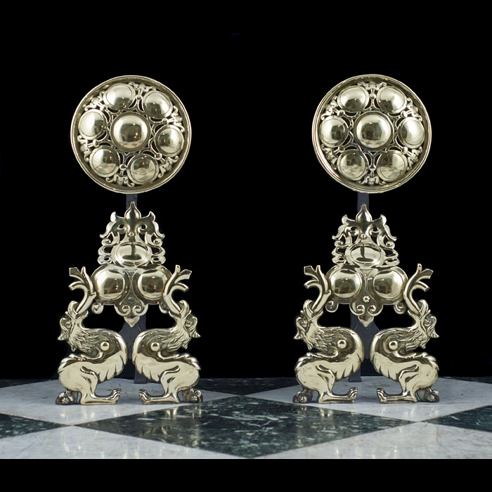 A Pair of Brass 17th century style Andirons