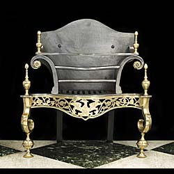 A Brass & Iron Rococo Style Fire Basket