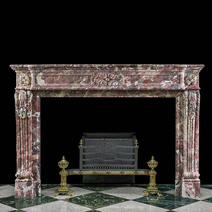 A Loius XVI style Antique Breche Violette Marble Fireplace Mantel