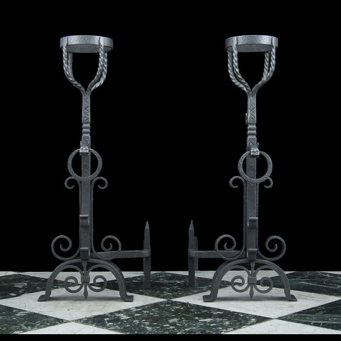 A Pair of Jacobean Style Cresset Andirons