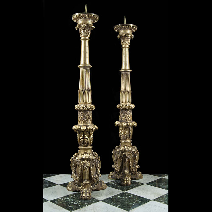 A Tall Pair of Baroque Style Candlesticks 