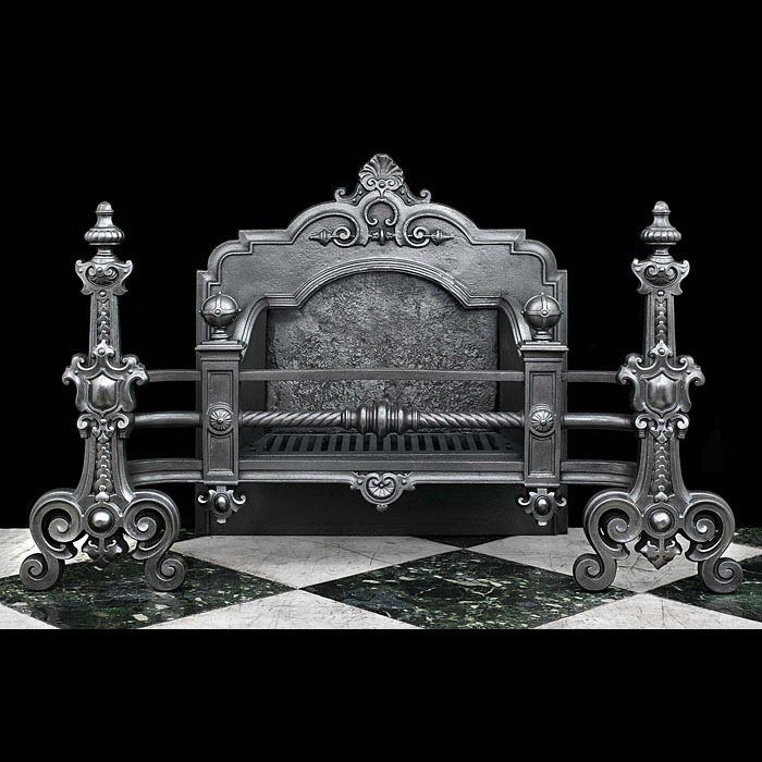 A large cast iron Antique Baroque style fire basket 