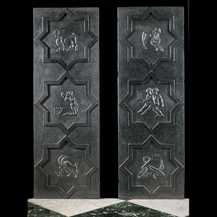 Arts & Crafts Zodiac Fireplace Panels.    