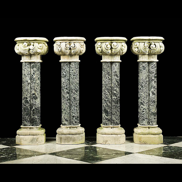 A set of four antique stone and marble cluster columns  