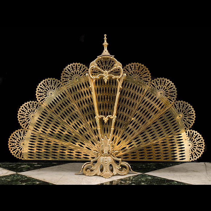 A Brass Rococo Style Peacock Fire Screen