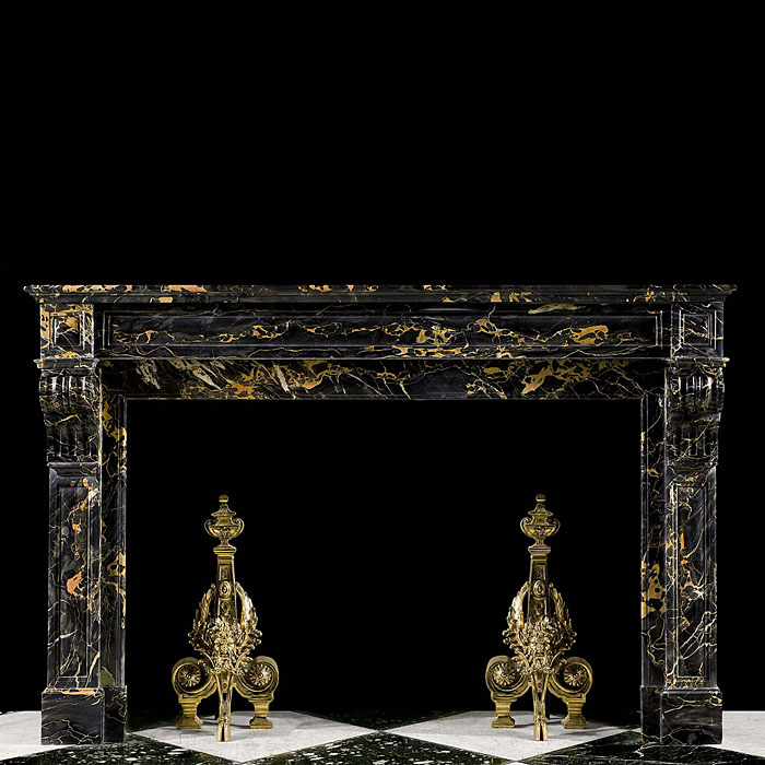 A French Louis XVI style antique Portoro marble fireplace surround  
