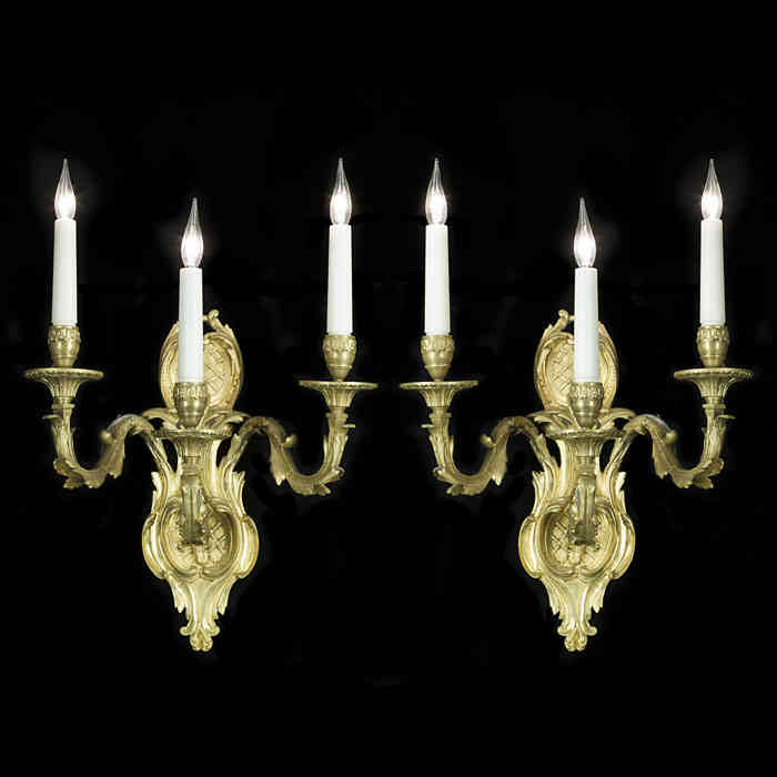 A Pair of Baroque Style Brass Wall Lights