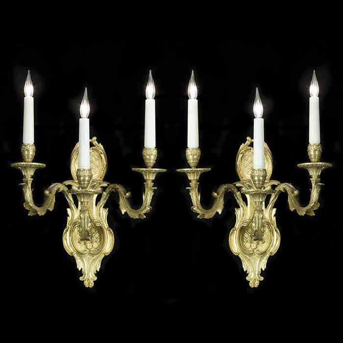 A Pair of Baroque Style Brass Wall Lights