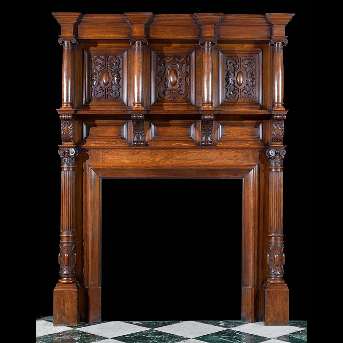 Large Carved Oak Edwardian Fireplace Mantel