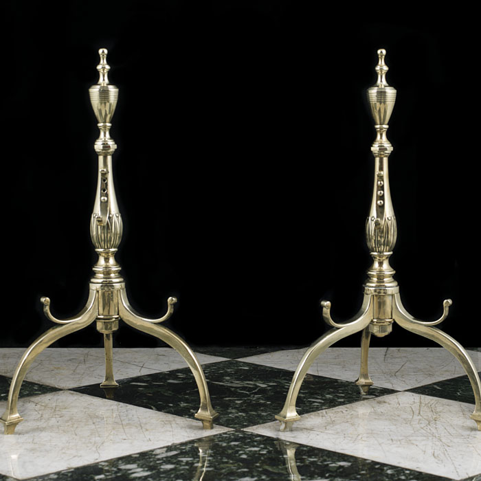 A Tall Pair of Victorian Brass Fire Dogs    