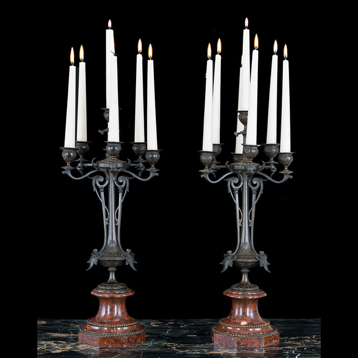 Art Nouveau pair of bronze candelabra