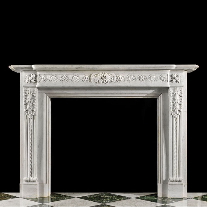 An Antique French Carrara Marble Fireplace