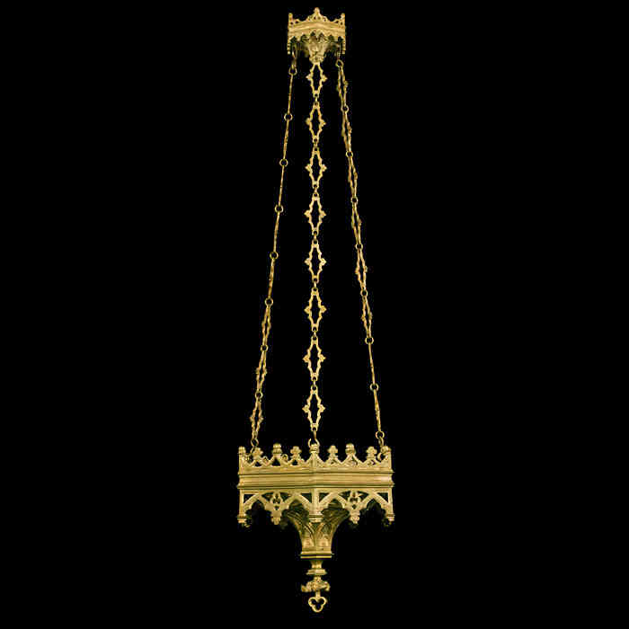 A Gothic Style Gilt Brass Chandelier