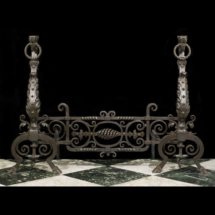 Large Wrought Iron Jacobean Style Andirons 