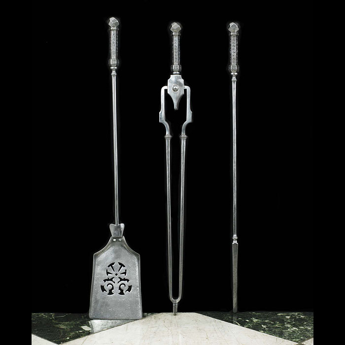 A set of three Victorian polished steel Fire Tools    