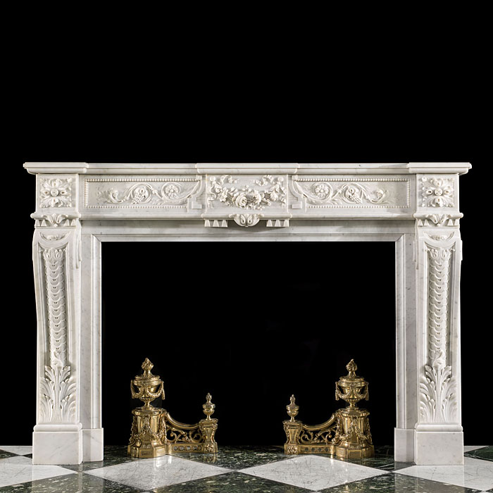 A Louis XVI Style Carrara Marble Fireplace 