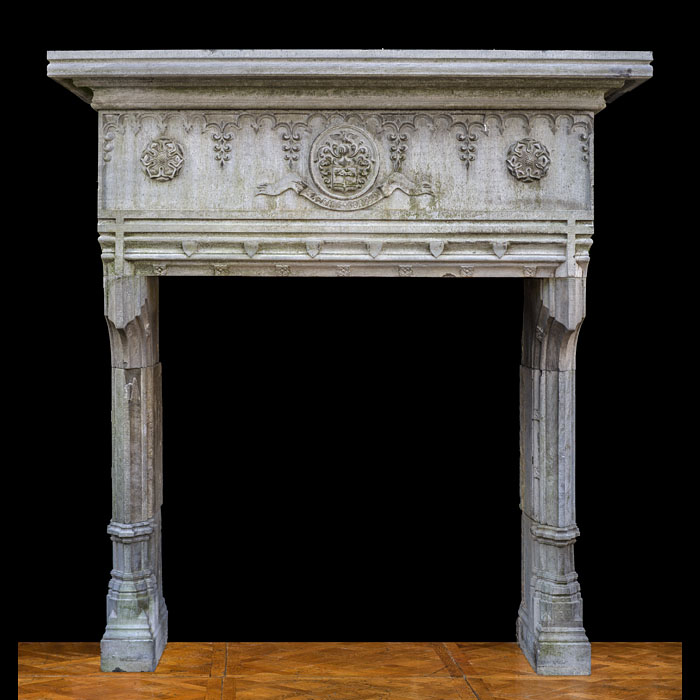A Large 19th Century Carved Gothic Belgian Blue Stone fireplace