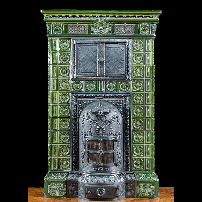 A French Glazed Ceramic Cast Iron Stove