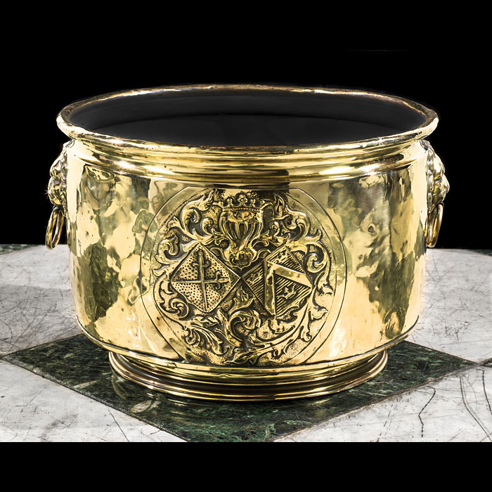 Early 20th century small brass armorial  log bin    