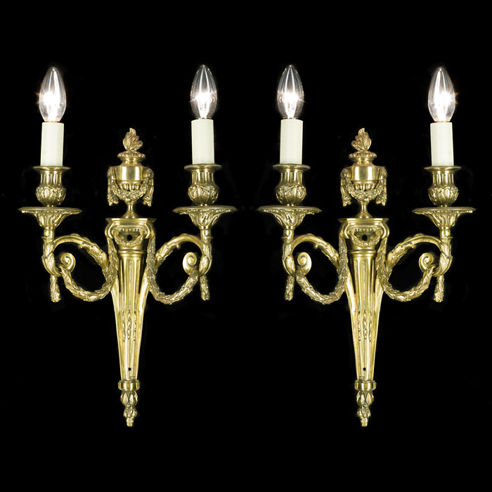 Neoclassical Style Pair of Brass Wall Lights