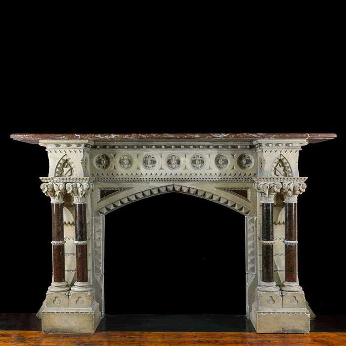 A Gothic Revival Antique Stone Fireplace