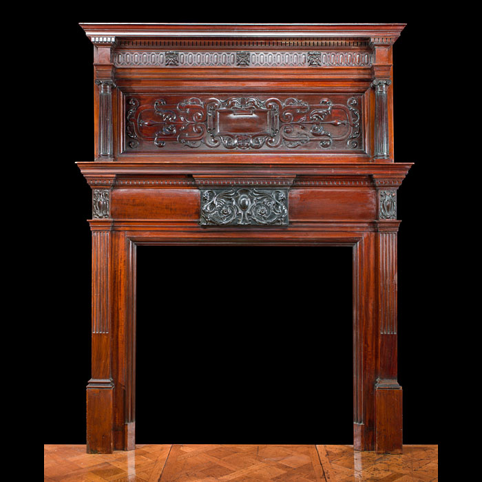 Tall Baroque Style Mahogany Fireplace Mantel