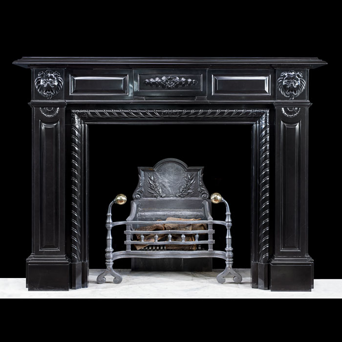 Dramatic Belgian Black Marble Fireplace 